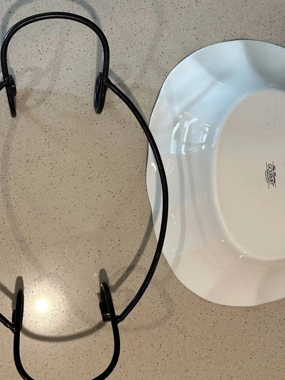 White Ceramic Serving Bowl with Black Handles